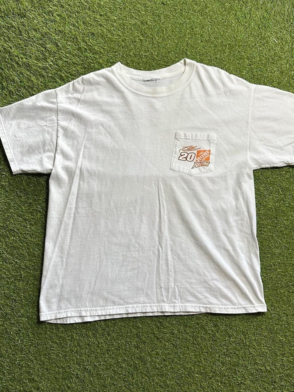 White Pocket Graphic Tee with Orange Logo - Unbranded
